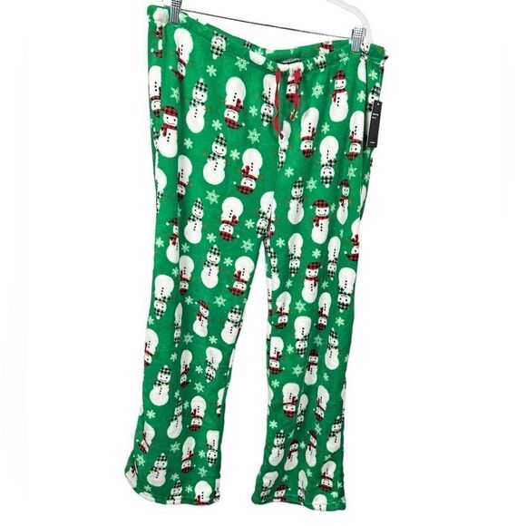 NWT Just Love Plus Size Fleece Lounge Pajama Pants Green Snowman Christmas - 2XL - Picture 2 of 7